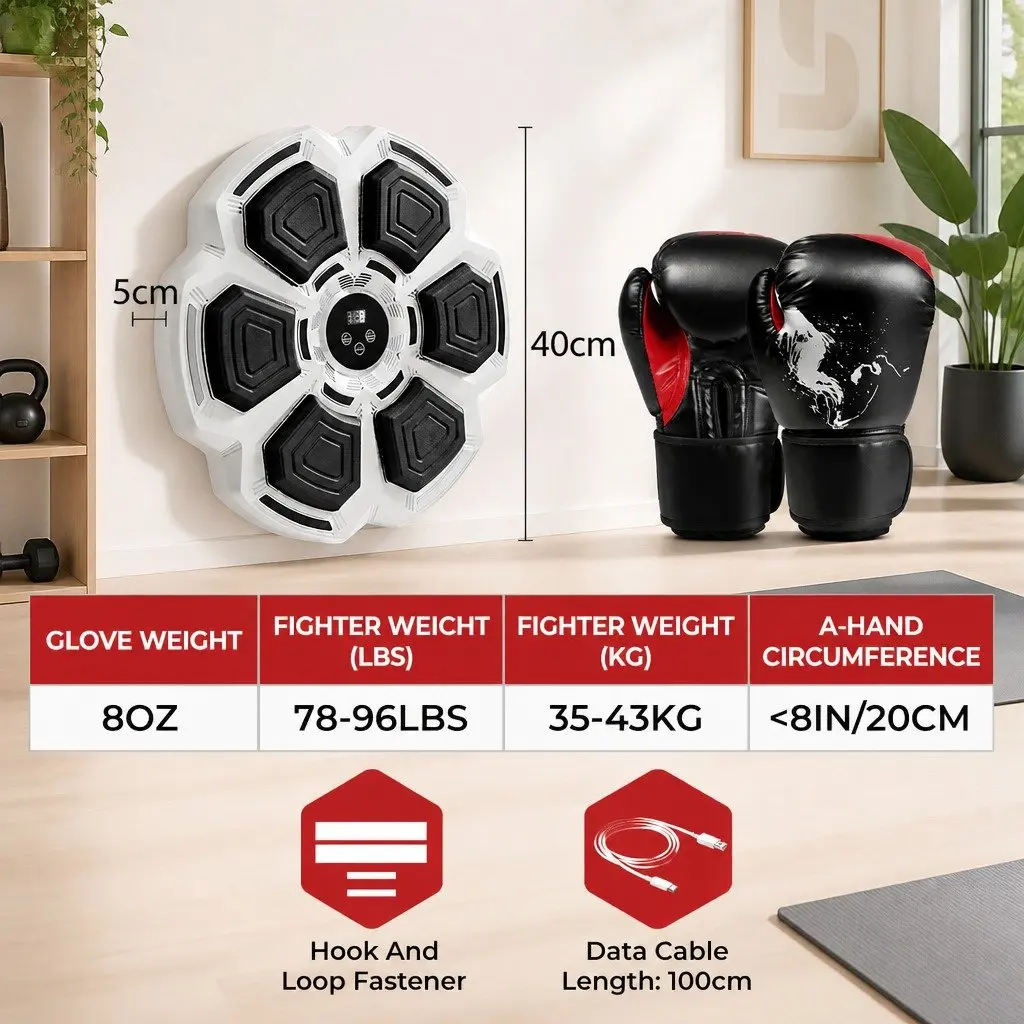 Music Boxing Machine Bluetooth Connectivity 40cm x 5cm with 8OZ Gloves