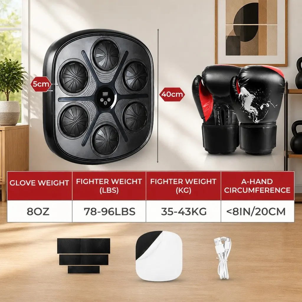 Music Boxing Machine Wall Mount Punch Pad with 8OZ Gloves 9 Speed Modes