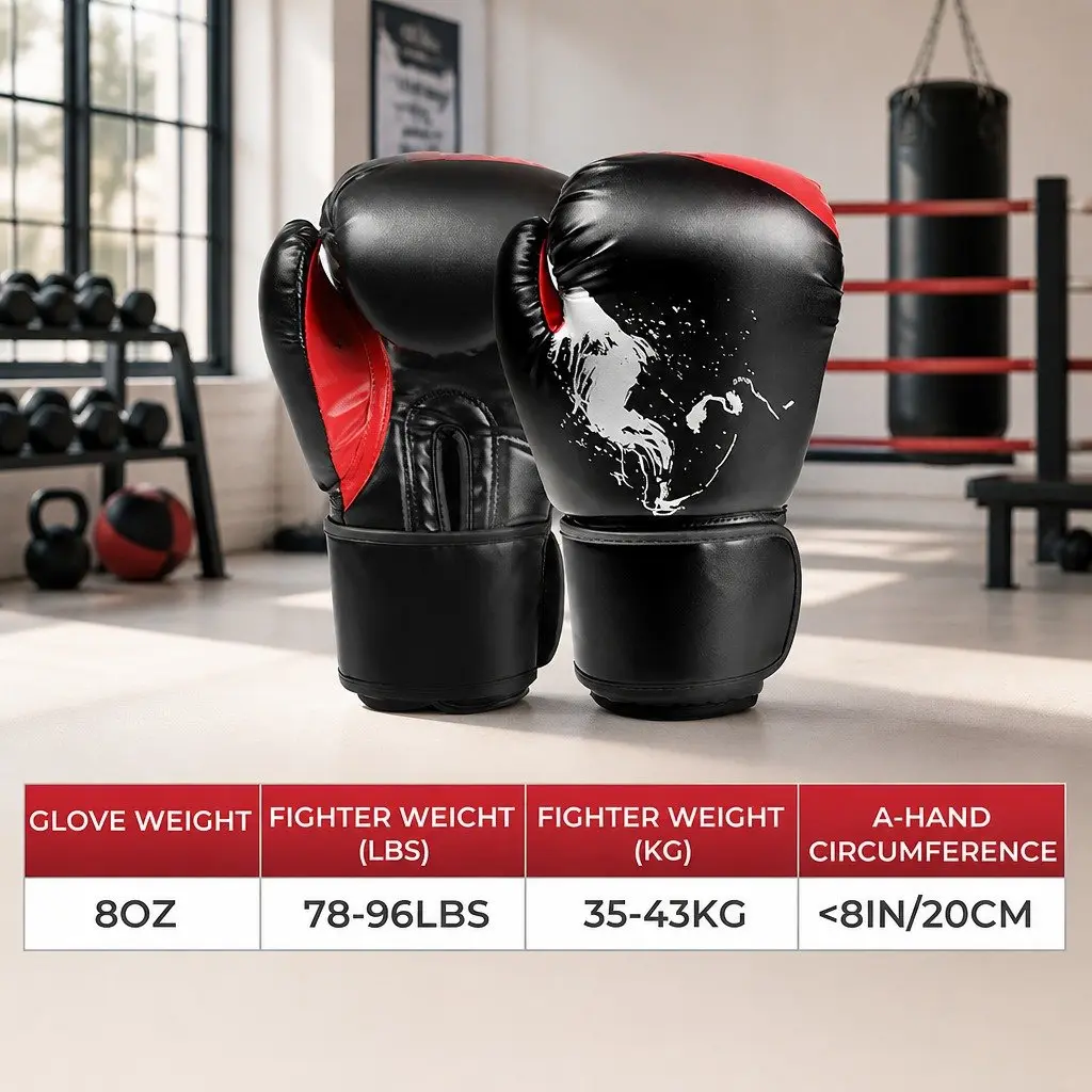 Boxing Gloves 8OZ PU Leather MMA Training Mitts Fight Sparring Punch Bag Gloves