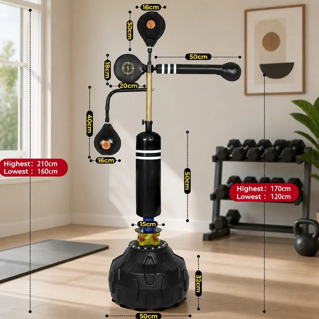 Boxing Speed Ball Free Standing Punching Bag Adjustable Height Reflex Training 166cm to 180cm