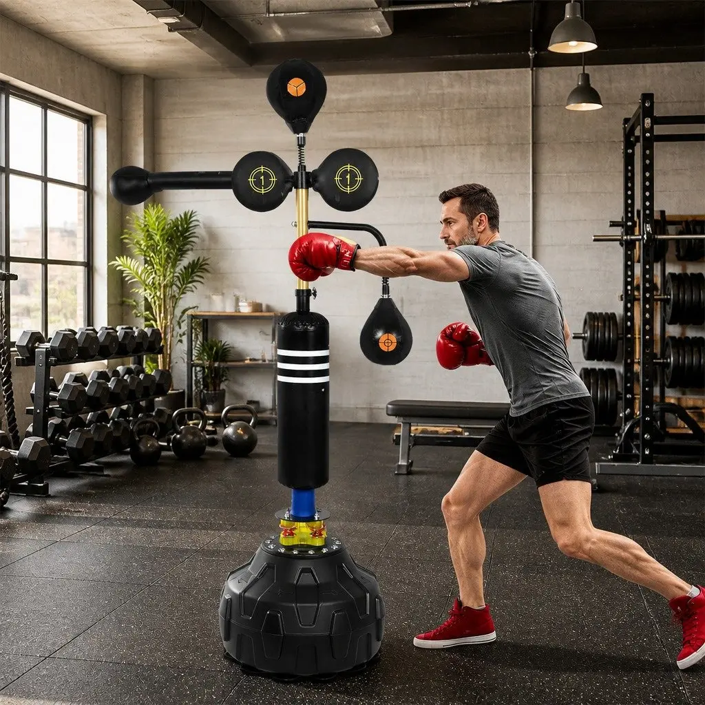 Boxing Speed Ball Free Standing Punching Bag Adjustable Height Reflex Training 166cm to 180cm
