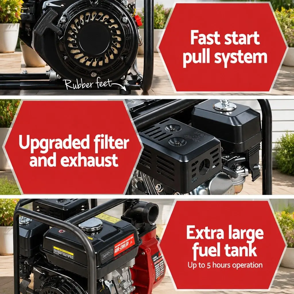 Petrol Water Pump High Flow 2 Inch 7HP 4 Stroke Engine for Garden Irrigation and Heavy Duty Cleaning