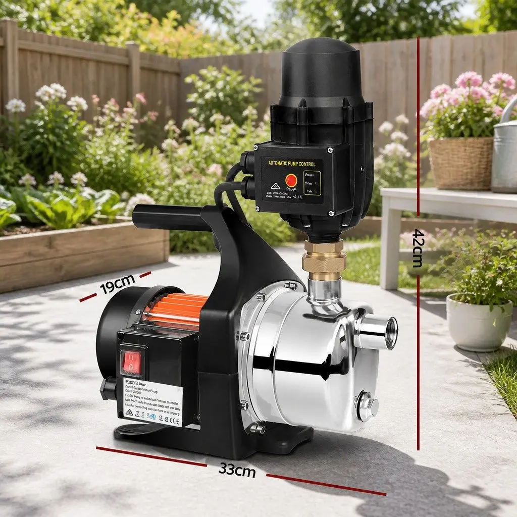 Irrigation Pump High Pressure 1500W Automatic Controller Stainless Steel 22x15x8cm Black