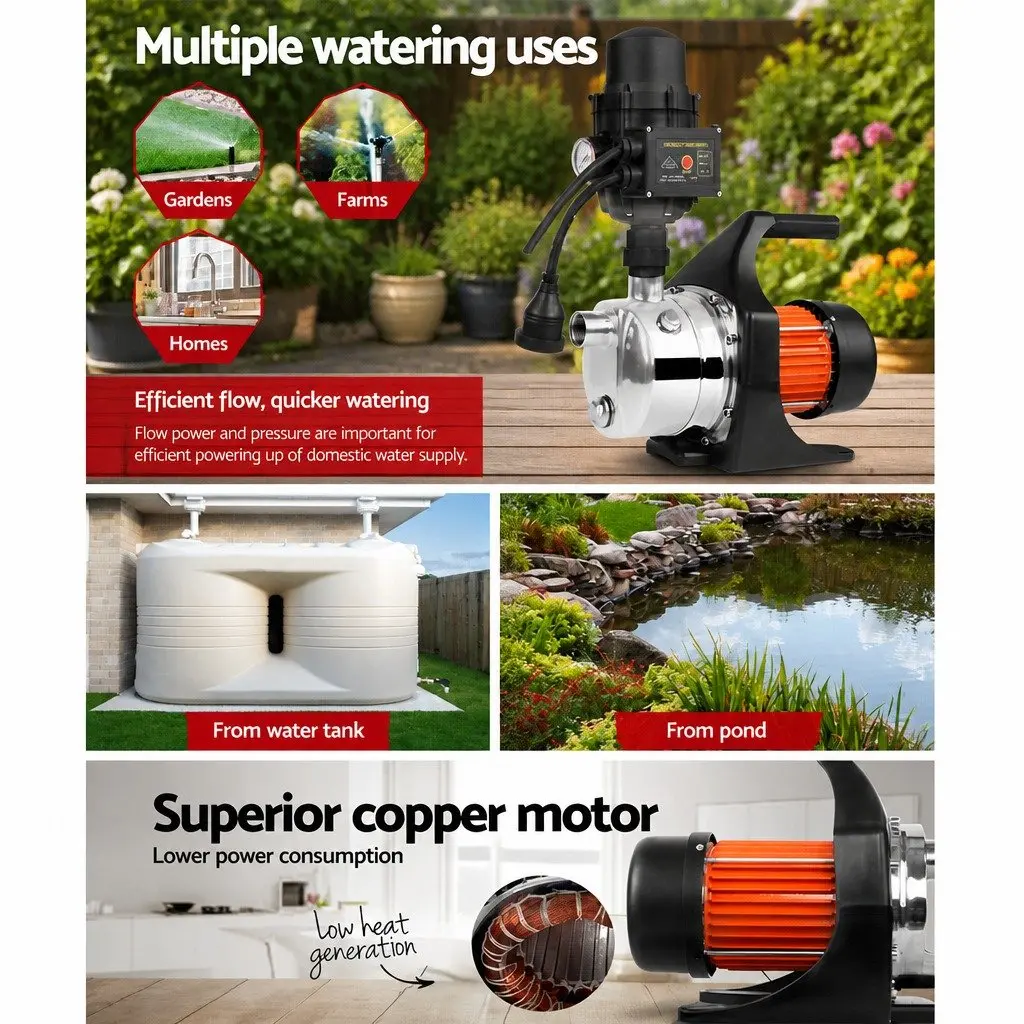 Garden Water Pump Irrigation 800W Max Flow Rate Tank Rain House Black Sprinkler