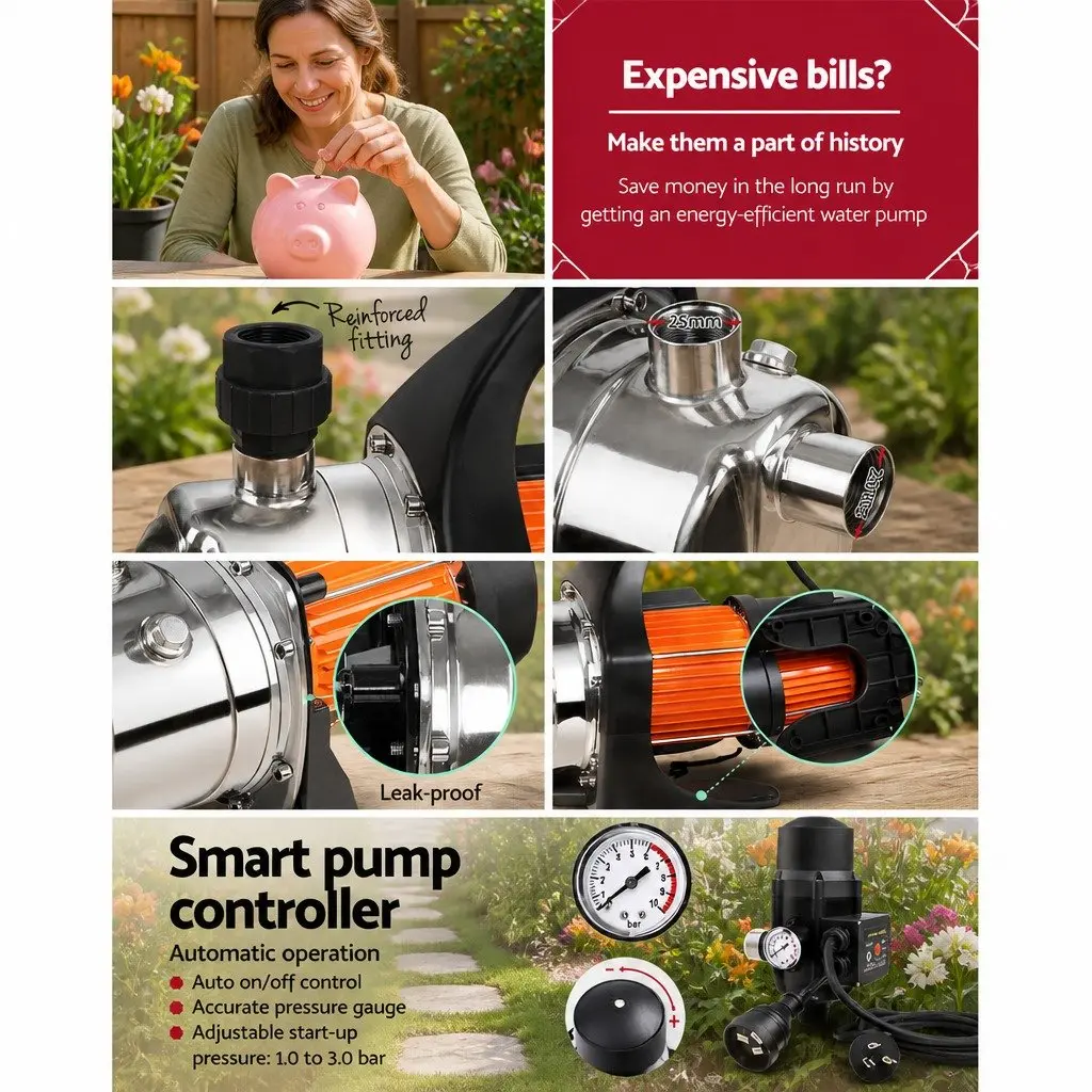 Garden Water Pump Irrigation 800W Max Flow Rate Tank Rain House Black Sprinkler