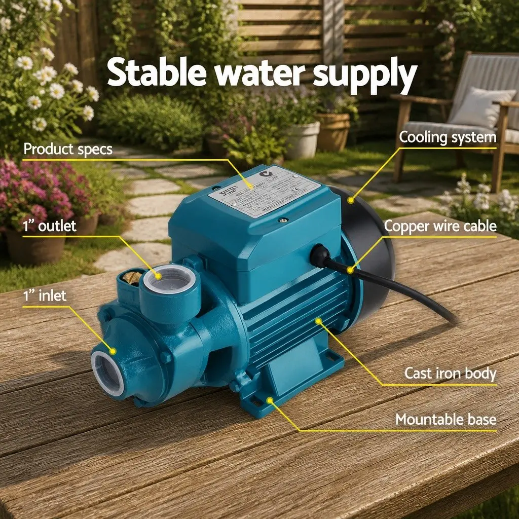Clean Water Pump Electric Irrigation 0.5HP Rust-Resistant Brass Impeller Mountable Base