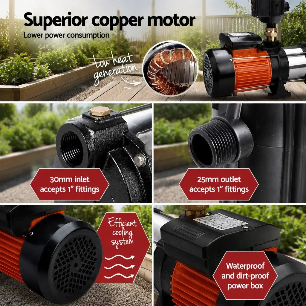 Irrigation Pump Automatic Multi-Stage 1800W Stainless Steel Self-Priming for Garden and Farm Use