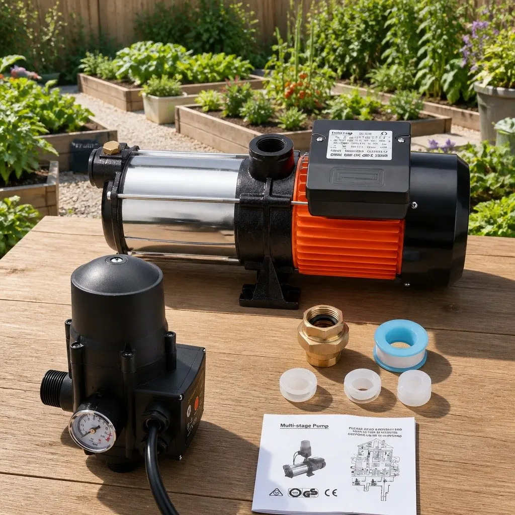 Irrigation Pump Automatic Multi-Stage 1800W Stainless Steel Self-Priming for Garden and Farm Use