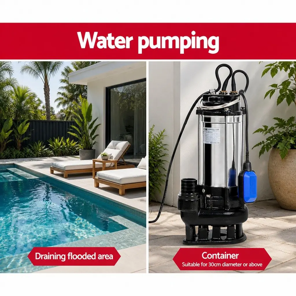 Submersible Dirty Water Pump 2000W Max 28000L/H Bore Tank Well Automatic Steel