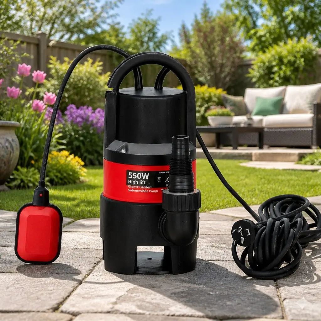 Submersible Pump 550W Heavy-Duty Portable Red for Dirty Water Drainage 10m Cable