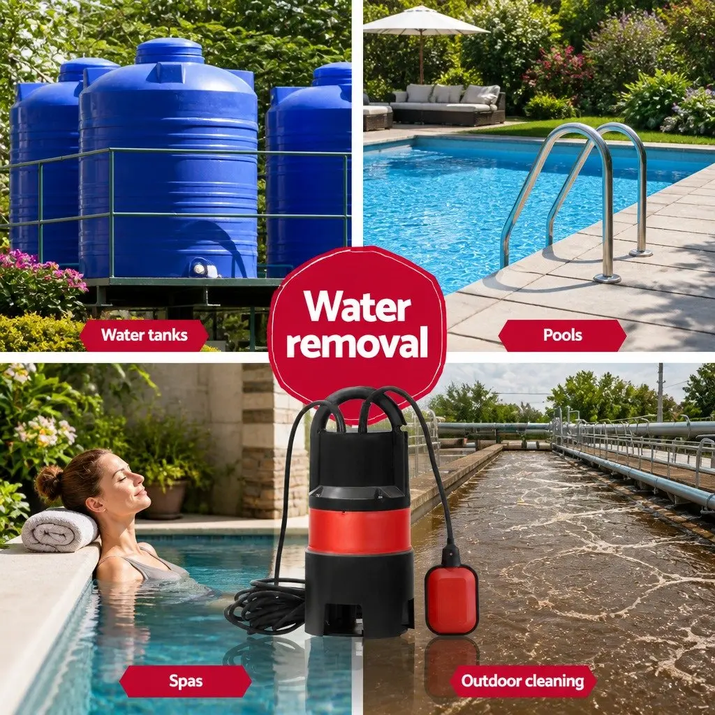Submersible Pump 550W Heavy-Duty Portable Red for Dirty Water Drainage 10m Cable