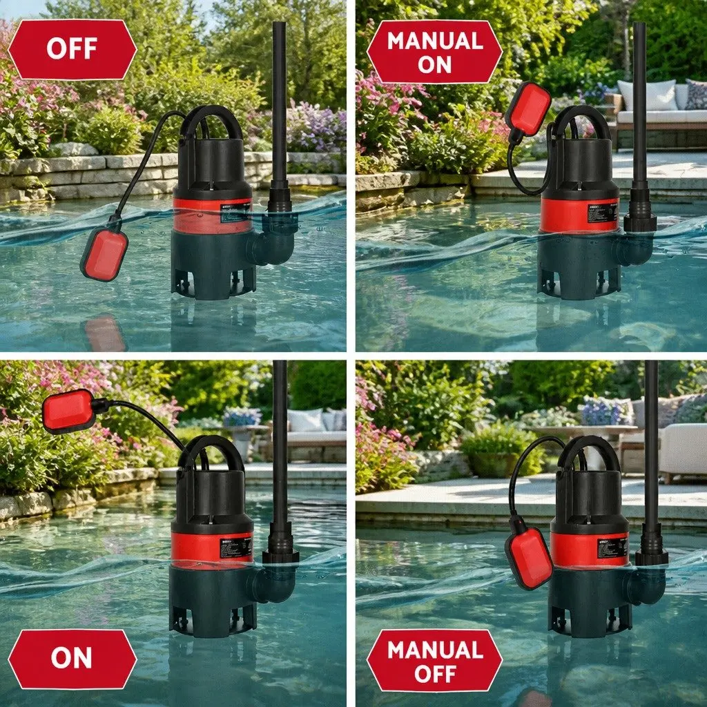 Submersible Pump 550W Heavy-Duty Portable Red for Dirty Water Drainage 10m Cable