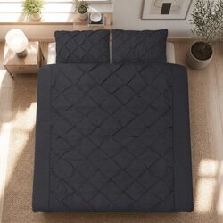 Friendly King Black Quilt Cover Set with 2 Pillow Cases