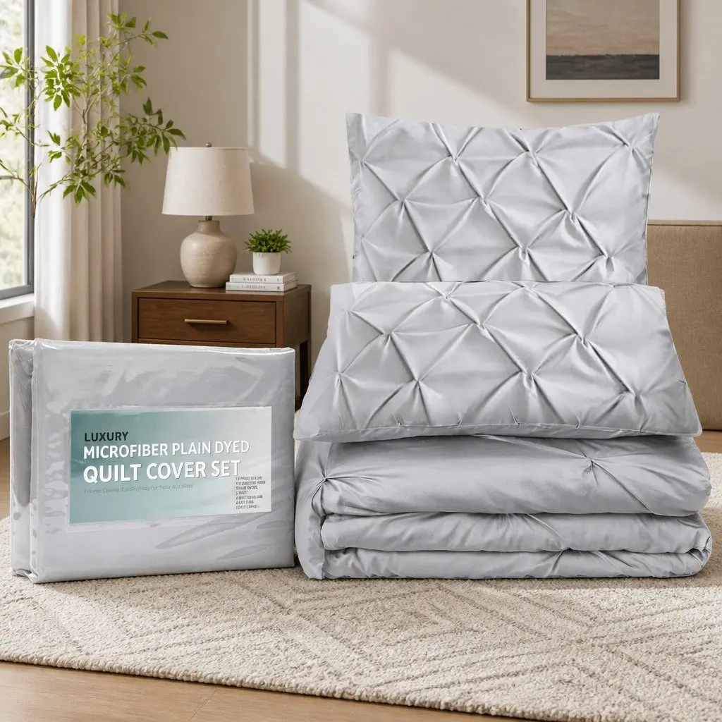 Quilt Cover Set Diamond Pintuck Super King Grey 3 Piece