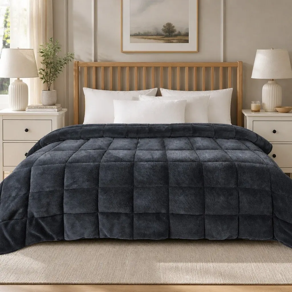 King Quilt Doona Comforter Polyester Filling Warm Bedding 240cm x 210cm Grey