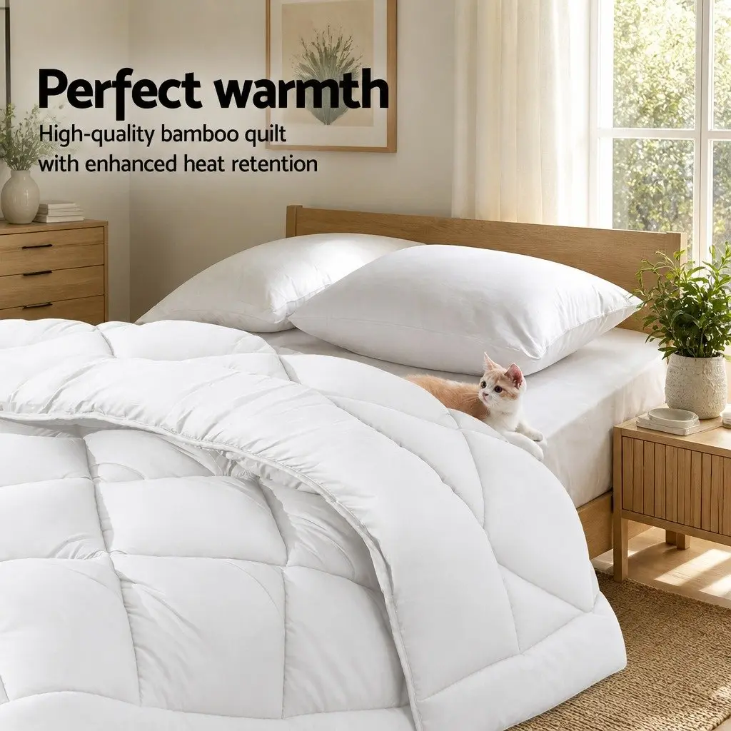 King Microfibre Quilt Bamboo 400GSM Size 240cm x 210cm White