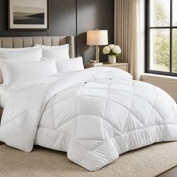 Queen Bamboo Microfibre Quilt Baffle Box Design Soft Breathable Bedding White