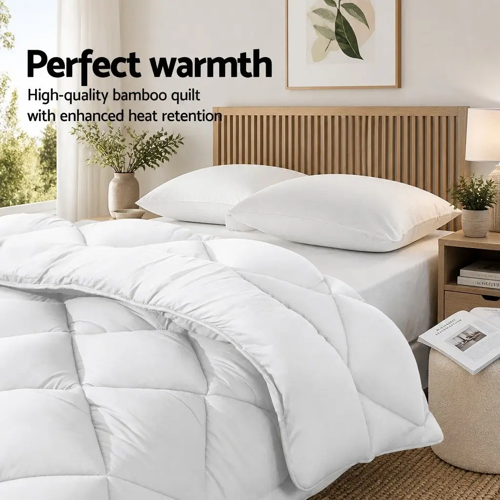 Queen Bamboo Microfibre Quilt 800GSM Filling Baffle Box Design Breathable