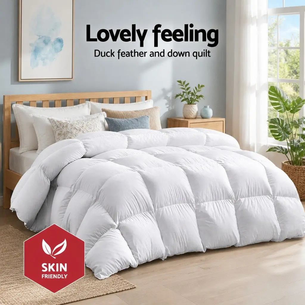 Duck Down Feather Quilt Winter Double Bed 700GSM Baffle Box White