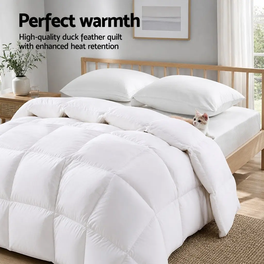 Duck Down Feather Quilt Winter Double Bed 700GSM Baffle Box White