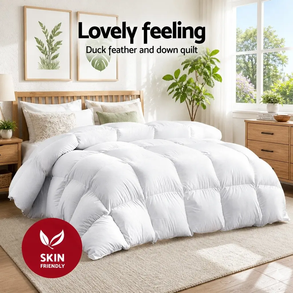 Duck Down Feather Quilt Lightweight Single Size 700GSM White