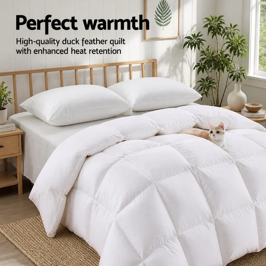 Duck Down Feather Quilt Lightweight Single Size 700GSM White