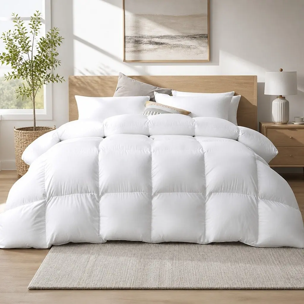 Duck Down Feather Quilt Super King 700GSM Baffle Construction Cotton Cover