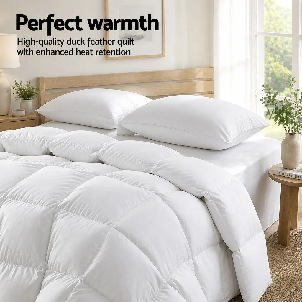Duck Down Feather Quilt Super King 700GSM Baffle Construction Cotton Cover