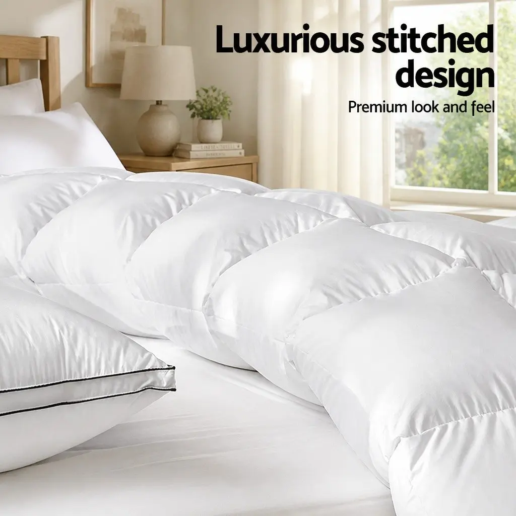 Duck Down Feather Quilt Super King 700GSM Baffle Construction Cotton Cover