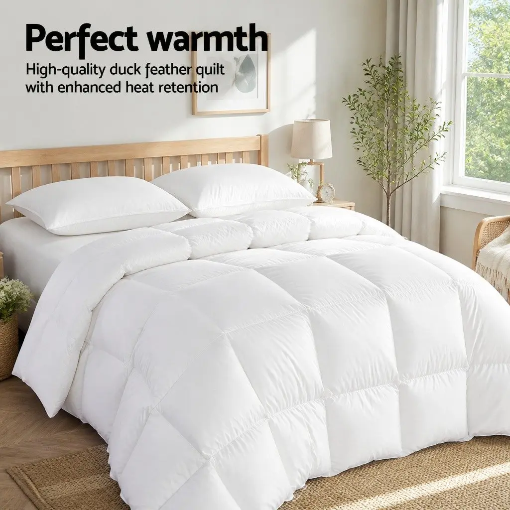 King Size Lightweight Duck Down Feather Quilt Warm White Cotton Cover