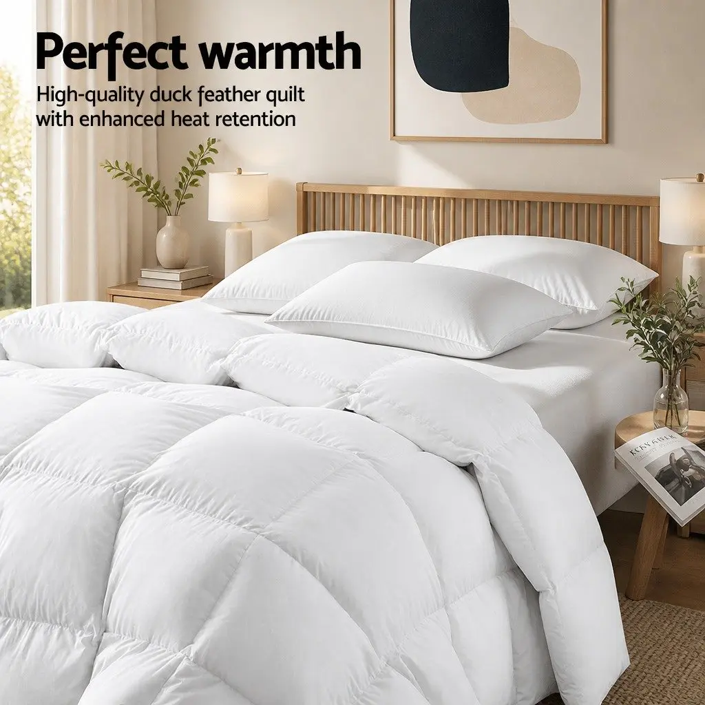 Duck Feather Down Quilt Baffle Construction King Size 500GSM Winter Bedding
