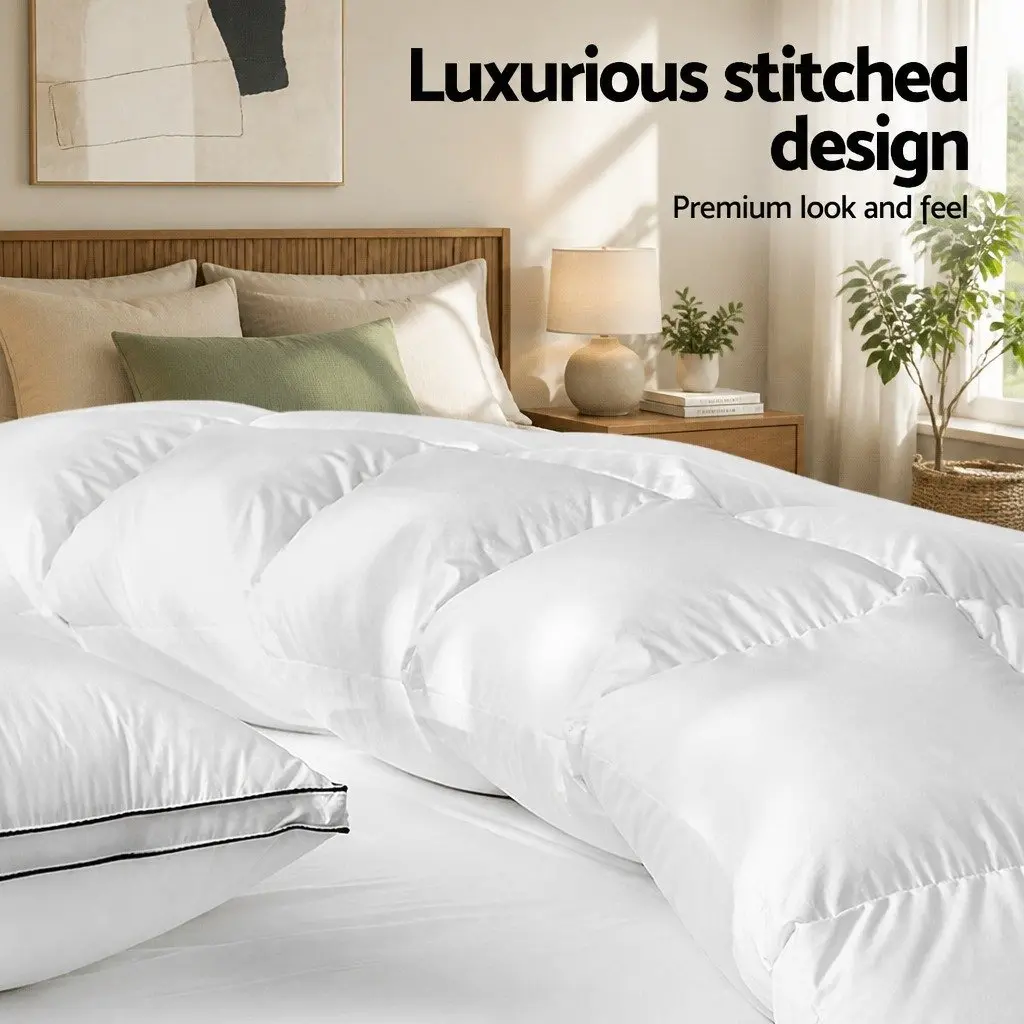 Duck Feather Down Quilt Baffle Construction King Size 500GSM Winter Bedding