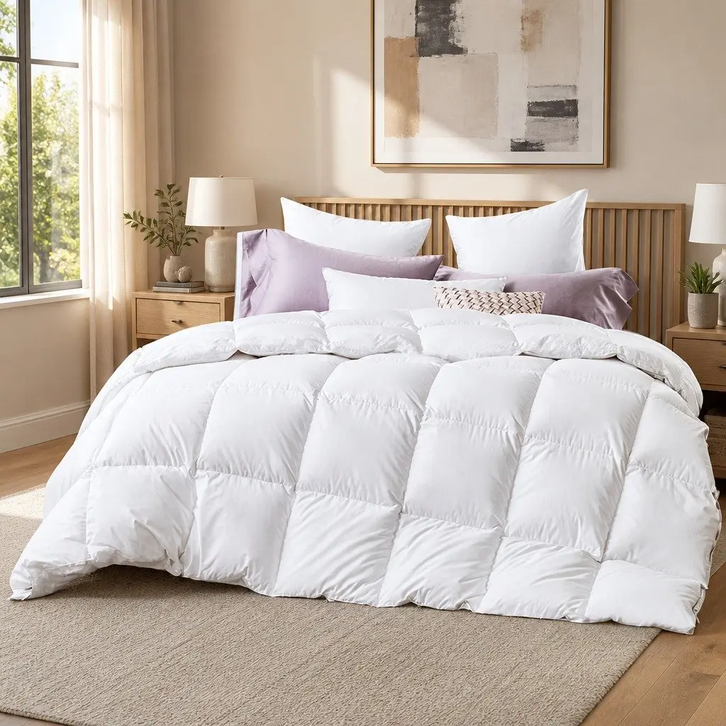 Duck Feather Down Quilt Baffle Construction King Size 500GSM Winter Bedding
