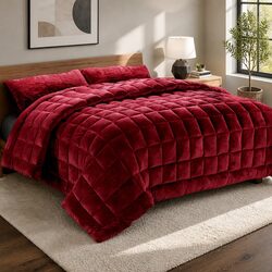 Cozy Up with a Queen Size Burgundy Faux Mink Quilt