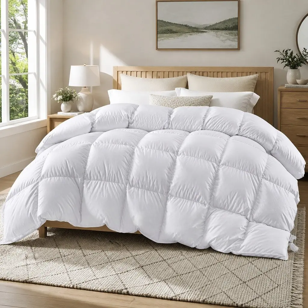 Goose Down Feather Quilt Lightweight Super King 700GSM Baffle Box Construction