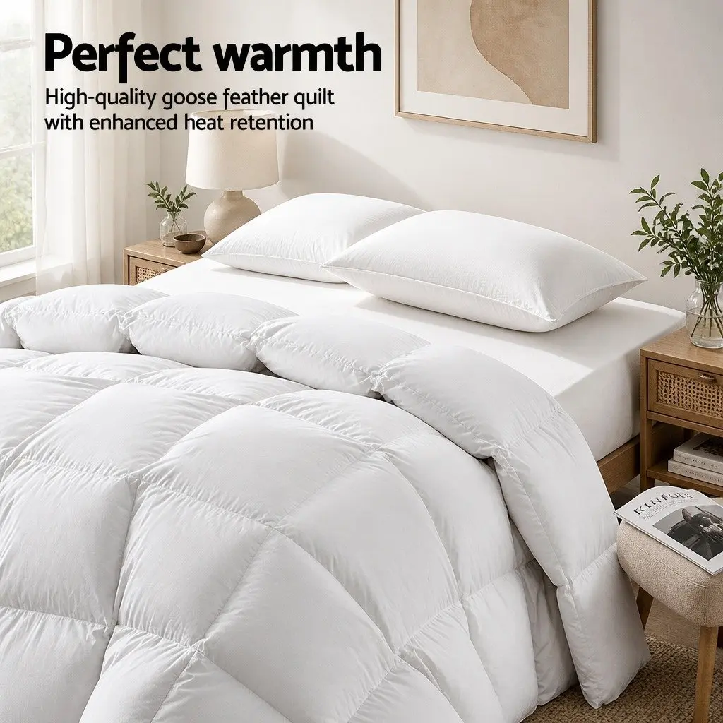 Goose Down Feather Quilt Lightweight Super King 700GSM Baffle Box Construction