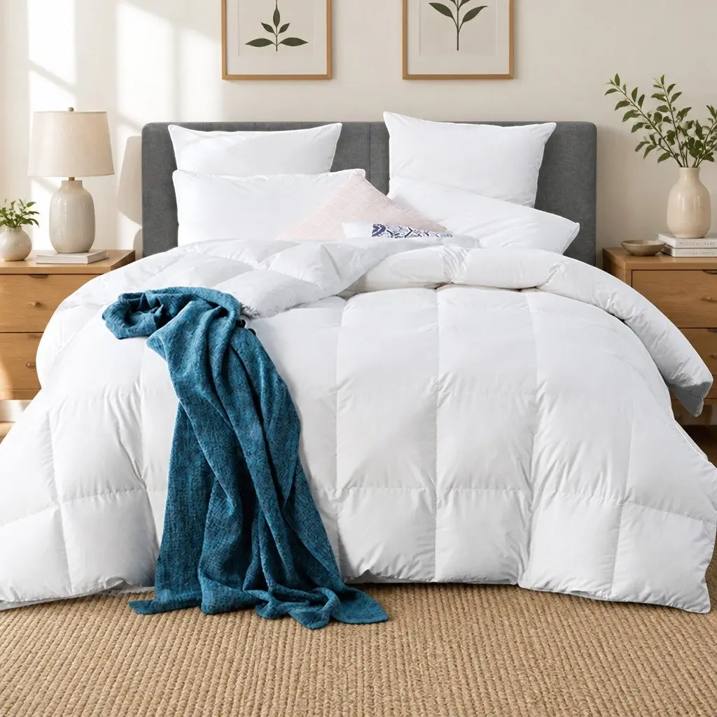 Goose Down Feather Quilt Lightweight Super King 700GSM Baffle Box Construction
