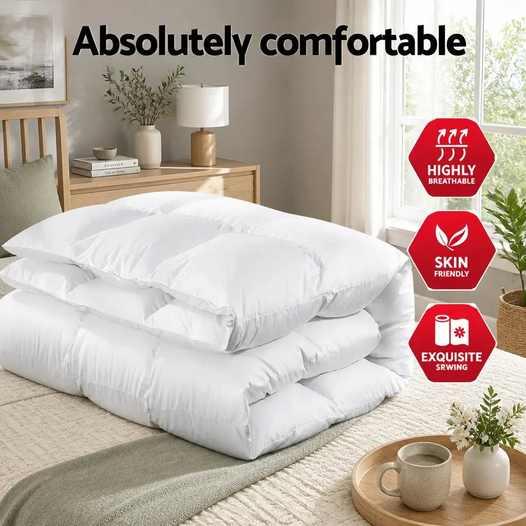 Goose Down Feather Quilt King Size Lightweight Breathable 700GSM White