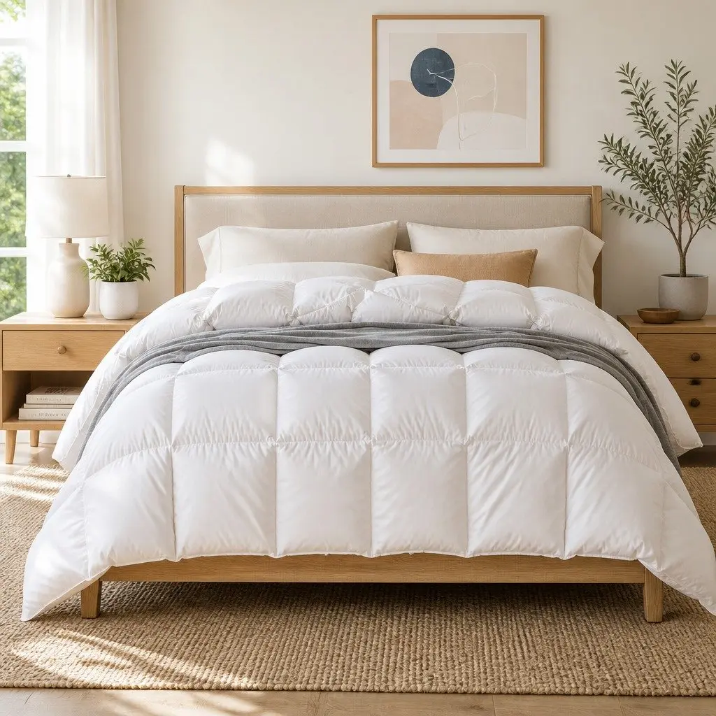 Goose Feather Down Quilt 500GSM Winter Queen Size White Baffle Box