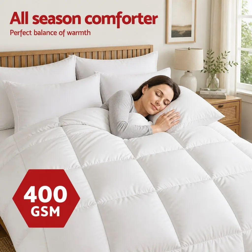 Super King Duvet All Season Microfibre Quilt 400GSM Baffle Box White