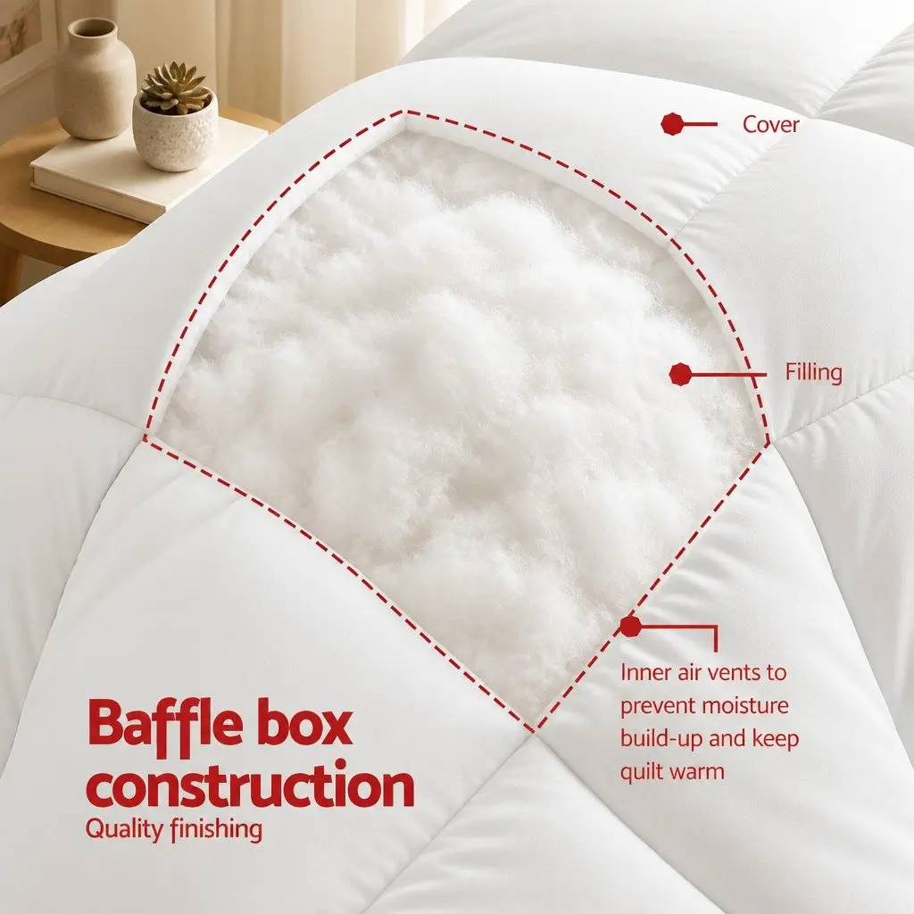 Queen Size Duvet Comforter Microfiber Quilt 400GSM All Season Baffle Box White