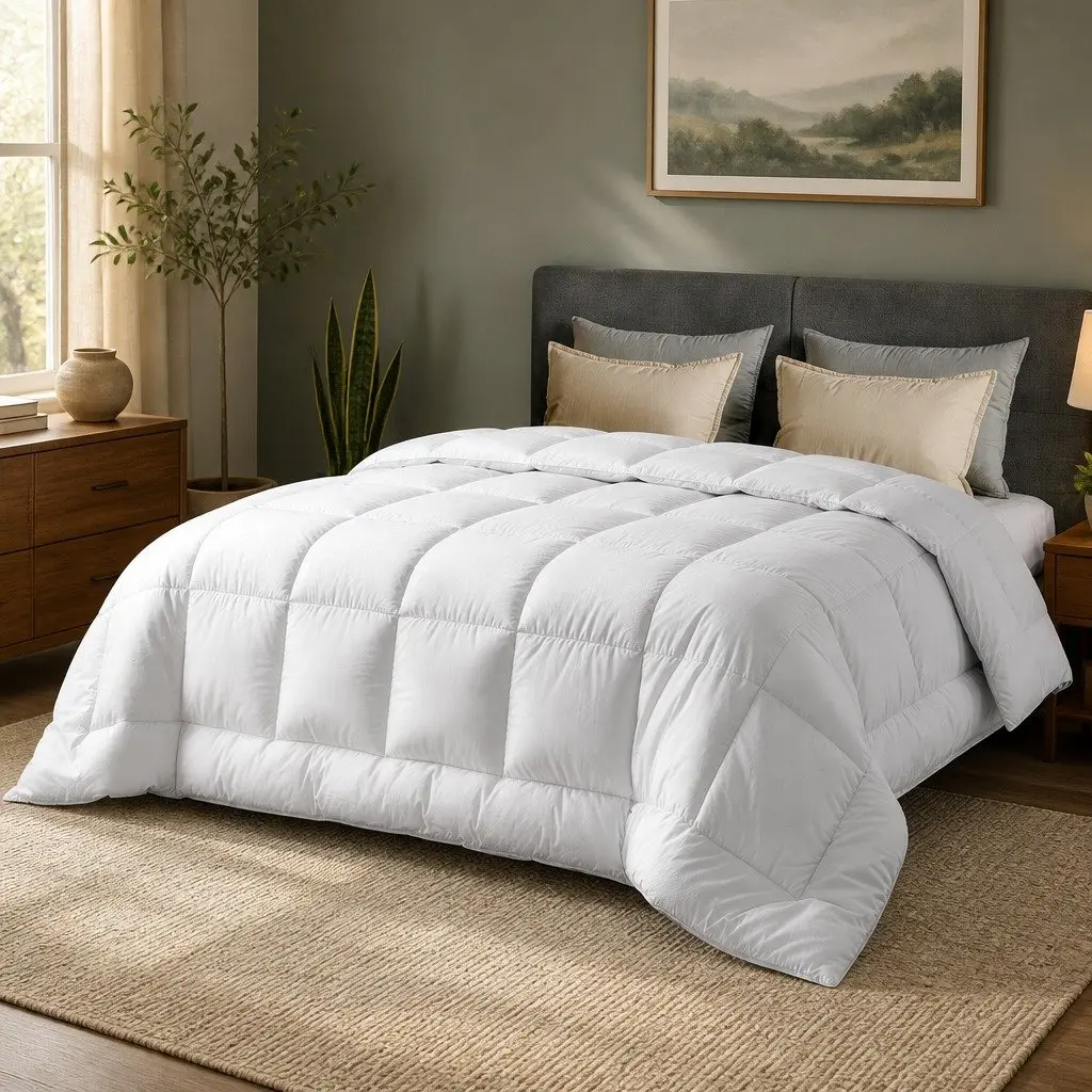 Wool Quilt 500GSM Winter Queen Size Baffle Box Construction White Bedding