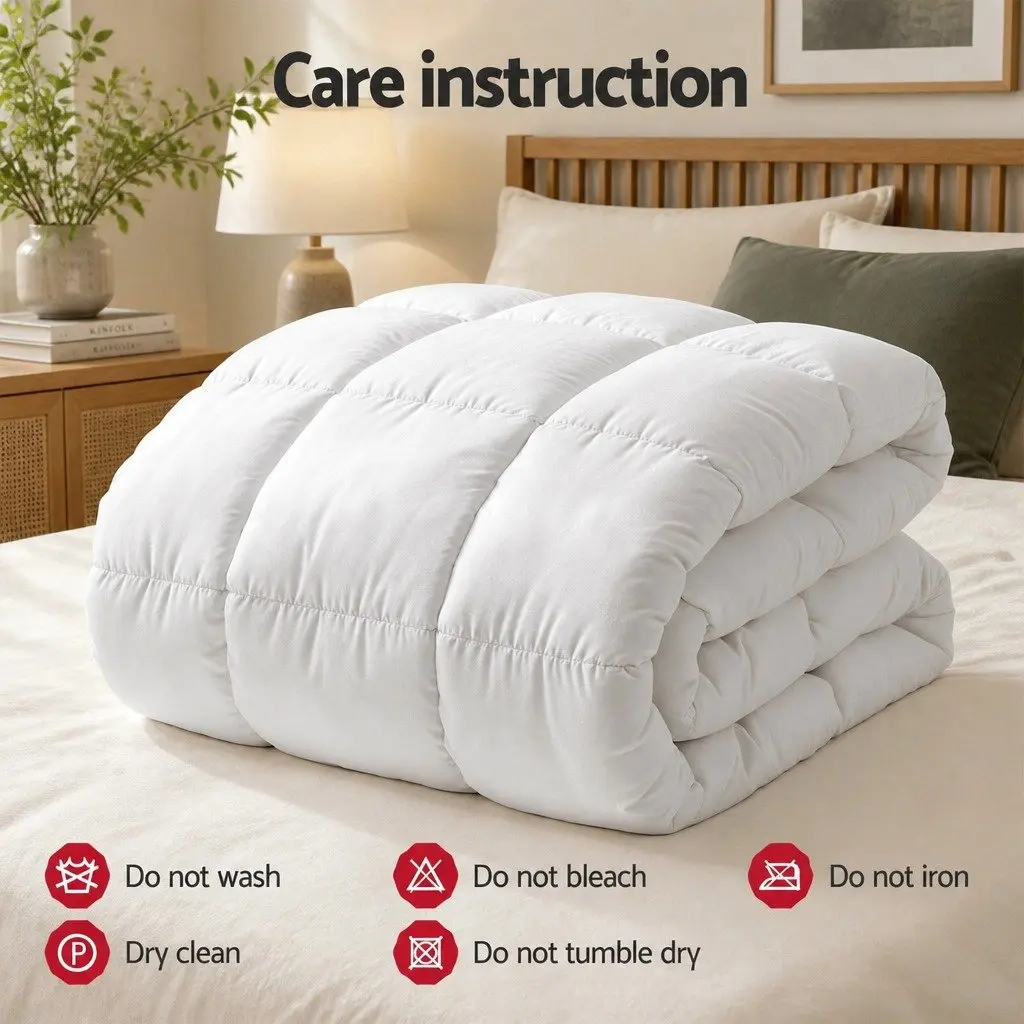 Wool Quilt 800GSM Double Winter Doona Baffle Box Construction Pure Cotton Cover