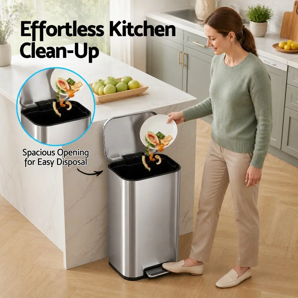 Pedal Bin Steel 40L Kitchen Trash Can Soft Close Lid Removable Bucket