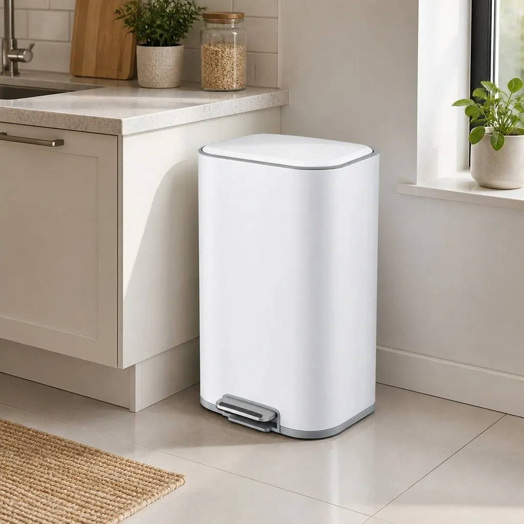 Pedal Bin 40L Steel Soft Close Lid Rectangular Kitchen Trash Can