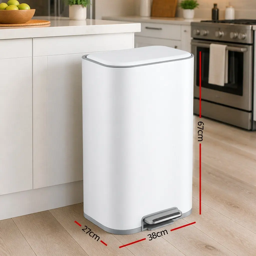 Pedal Bin 40L Steel Soft Close Lid Rectangular Kitchen Trash Can