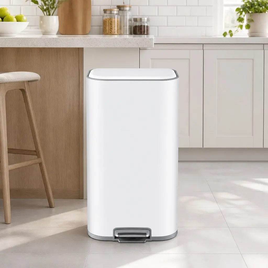 Pedal Bin 40L Steel Soft Close Lid Rectangular Kitchen Trash Can