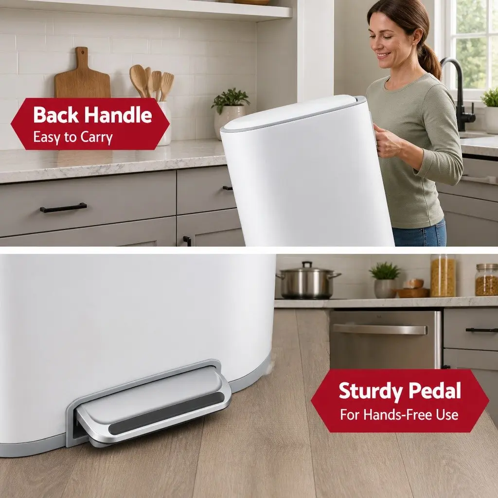 Pedal Bin 40L Steel Soft Close Lid Rectangular Kitchen Trash Can