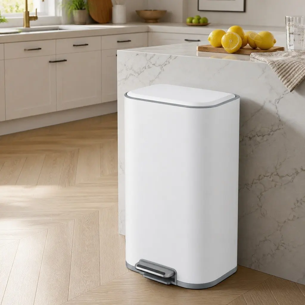 Pedal Bin 40L Steel Soft Close Lid Rectangular Kitchen Trash Can