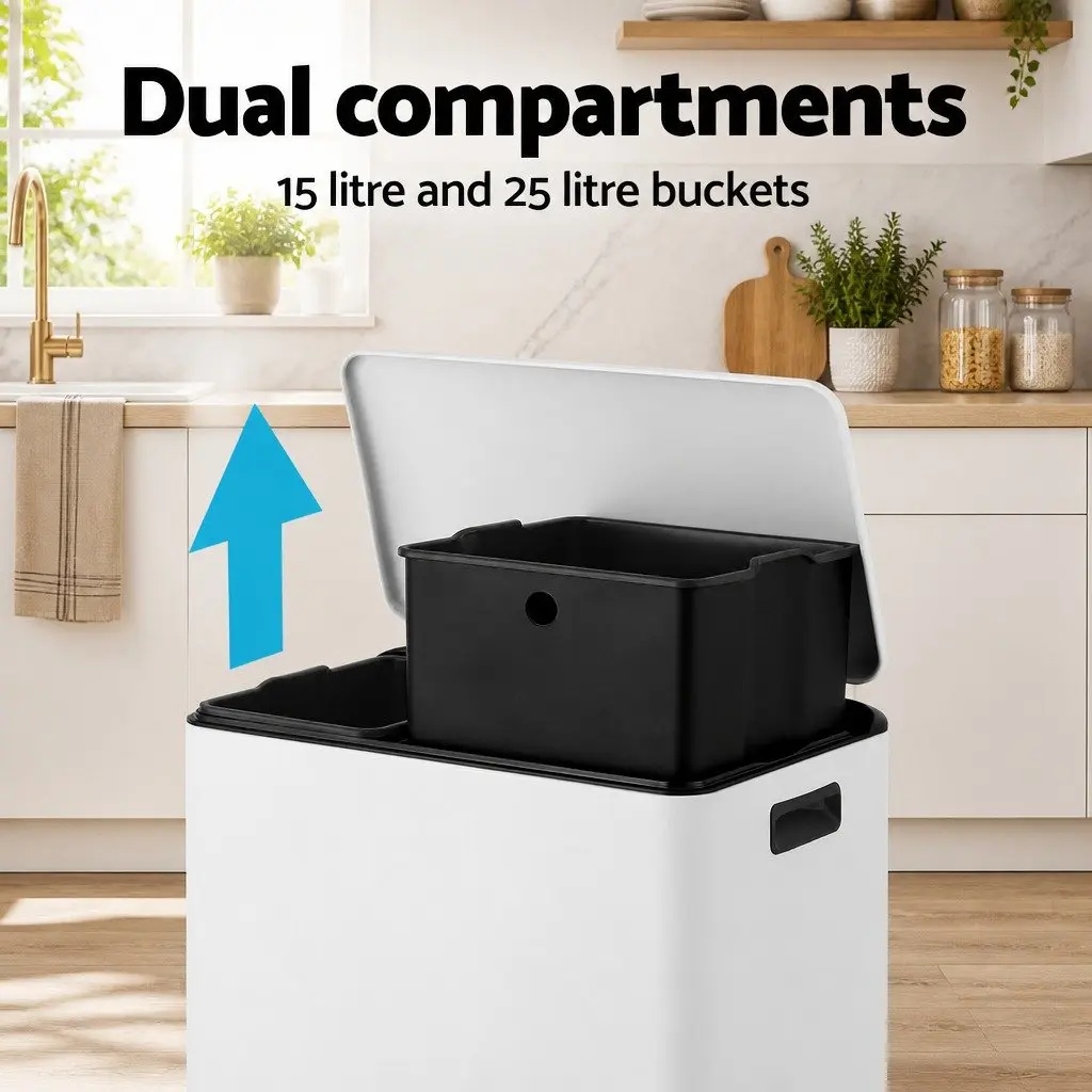 Pedal Bins Dual Compartment Soft Close Recycling Yellow 40L